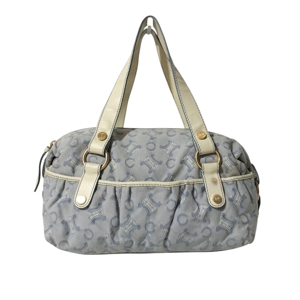 Authentic Celine Light Blue Monogram Canvas Shoulder Bag